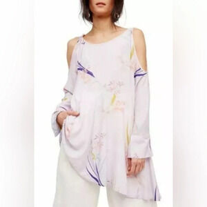 FREE PEOPLE Clear Skies Lavender Floral Cold Shoulder Tunic Mini Dress XS Bell